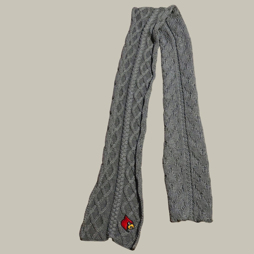 Louisville Cardinals Scarf Gray Cable Knit Embroidered Logo NCAA NCAA